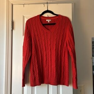 Orange/Red Cable Knit V-Neck Sweater